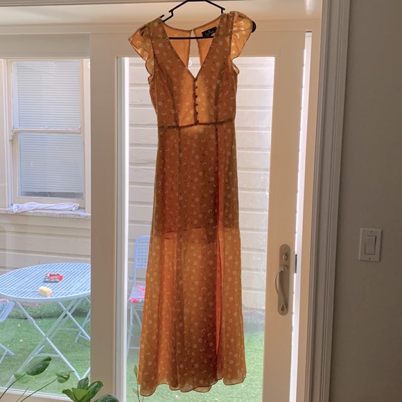Lulus Fresh Picked Mustard Yellow Floral Print Backless Maxi Dress - Picture 5 of 7